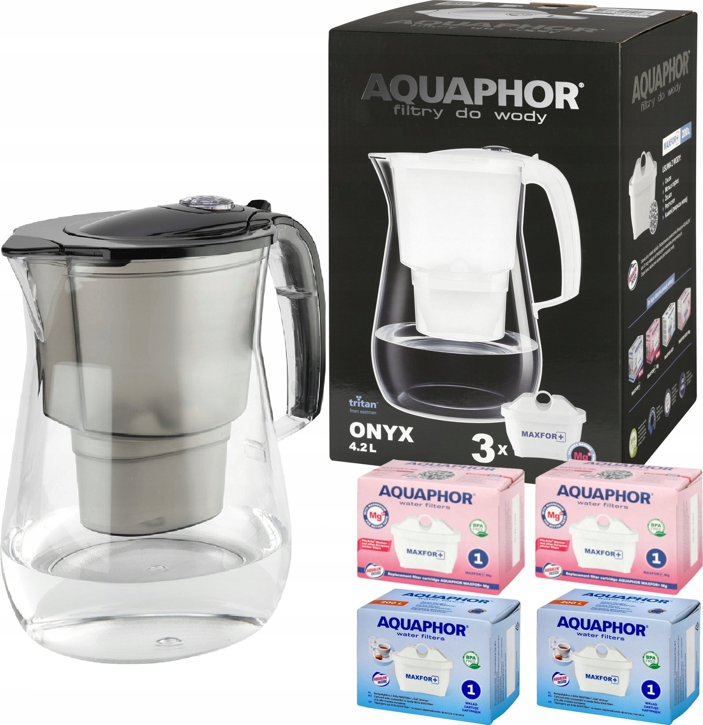 Dzbanek filtrujący Aquaphor Onyx 4,2 czarny z filtrami 2 zwykłe 2 magnezowe