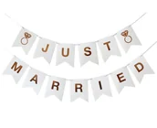 Balony i akcesoria - Girlanda papierowa W&C Just Married, 300 cm, DIY, wys. flagi 18 cm - miniaturka - grafika 1