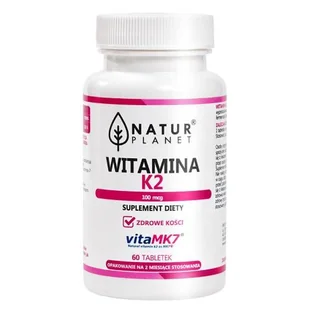 Witamina K2MK7 100mcg NaturPlanet, 60 tabletek - Stawy, mięśnie, kości - miniaturka - grafika 1