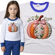 Piżamy dla dziewczynek - Piżama dziecięca Patchworkowa Dynia W Kratkę Kwiaty Dzień Dyni 86/92 - VoloDonum - miniaturka - grafika 1