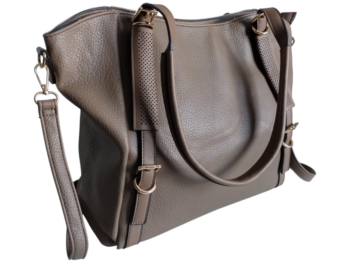 Torebka Damska Shopper na Ramię Pojemna Taupe Beż Cappuccino Torba Miejska