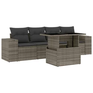 vidaXL 5-częściowa sofa ogrodowa z poduszkami z szarego polirattanu - Sofy ogrodowe - miniaturka - grafika 1