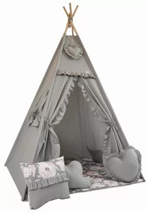 Namiot Tipi z falbankami zestaw SZARY + PEONIA zawieszka ! - Namioty i tipi dla dzieci - miniaturka - grafika 1