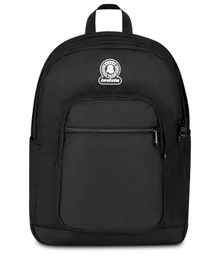 Invicta Plecak szkolny z podwójną komorą Dial Solid, czarny, kieszeń na butelkę, 14-calowa kieszeń na PC, maksymalna pojemność, plecak szkolny, chłopiec i dziewczynka, czarne, Taglia unica, nowoczesny
