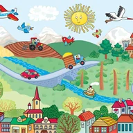 Fototapety - Fototapeta pejzaż miejski niebieskim,zielonymIczerwonym - 360 x 270 cm - SANDERS & SANDERS - miniaturka - grafika 1