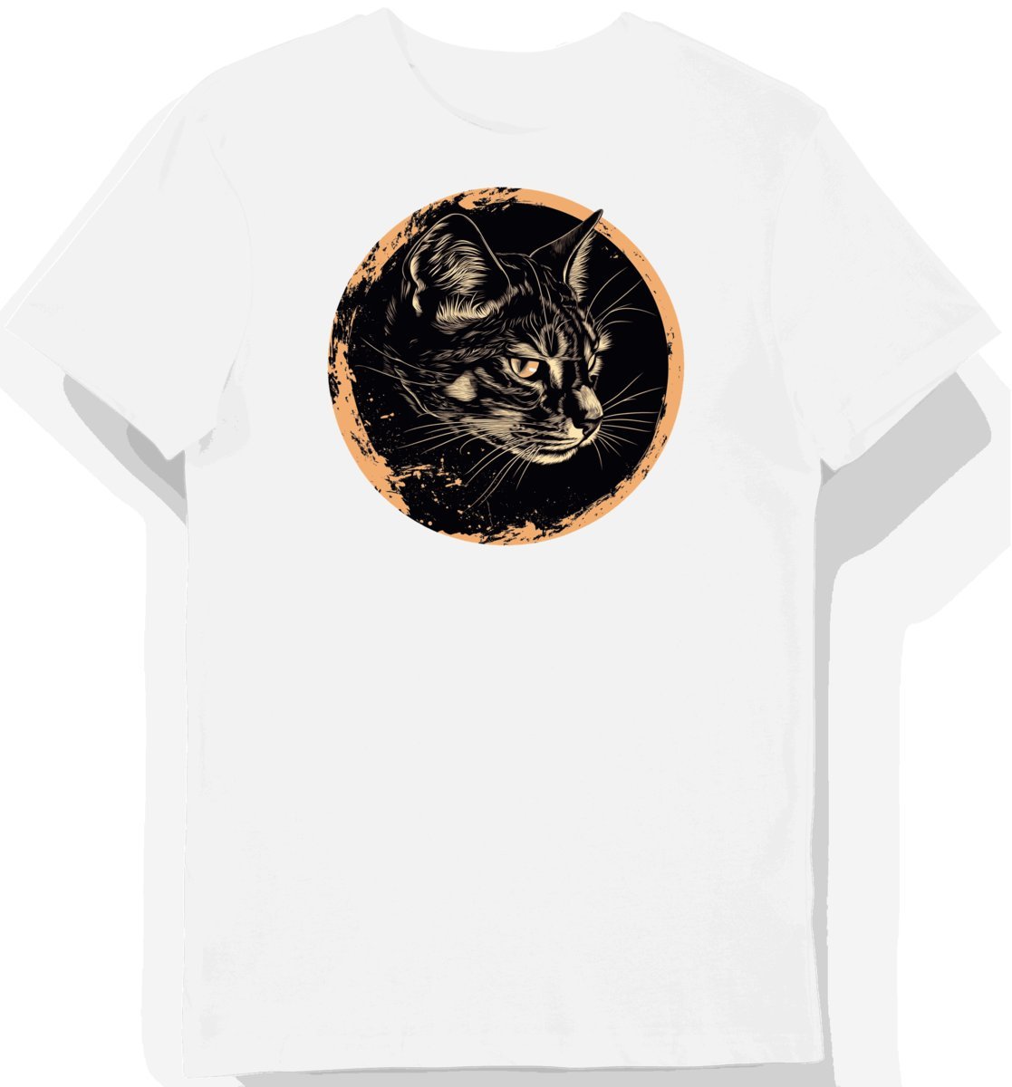 Koszulka męska biała z motywem eleganckiego kota w chłodnym blasku L