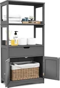 Szafki łazienkowe - COSTWAY Wolnostojąca szafka łazienkowa, wysoka szafka łazienkowa z 2 drzwiami i 3 otwartymi półkami i szufladą, nowoczesna wielofunkcyjna szafka kuchenna do łazienki kuchni salonu (szara) - miniaturka - grafika 1