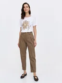 Spodnie damskie - Cygaretki damskie w kolorze khaki - miniaturka - grafika 1
