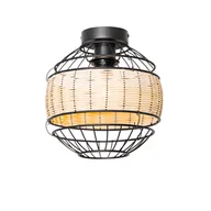 Oprawy, klosze i abażury - QAZQA Orientalna lampa sufitowa czarna z rattanem 25 cm - Emir - miniaturka - grafika 1