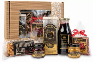 Box prezentowy kraftowy zestaw herbata sok naturalny czekolada miód baton - Zestawy upominkowe - miniaturka - grafika 1
