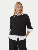 Swetry damskie - Tommy Hilfiger Sweter Fine WW0WW44993 Czarny Regular Fit - miniaturka - grafika 1