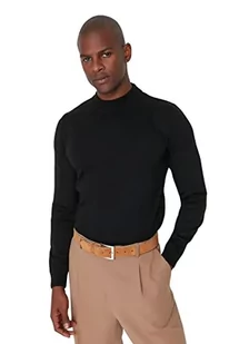 Trendyol Męska bluza z wysokim dekoltem, gładka, wąska bluza, czarna, XL, Czarny, XL - Bluzy męskie - miniaturka - grafika 1