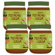 Słodkie kremy i masła - Super Fudgio Krem pistacjowo-kakaowy Zestaw 4 x 190 g Bio - miniaturka - grafika 1