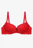 Biustonosze - Czerwony Biustonosz Push Up z Koronką Nimffea - miniaturka - grafika 1