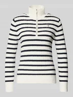 Swetry damskie - Sweter z dzianiny ze stójką i zamkiem błyskawicznym - miniaturka - grafika 1