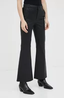 Spodnie damskie - By Malene Birger spodnie skórzane Evyn damskie kolor czarny dzwony high waist - miniaturka - grafika 1