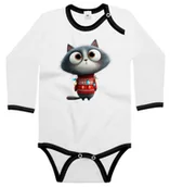 Body dla niemowląt - Body dziecięce Szary Kot Z Lampkami Choinkowymi Śmieszna Mina Święta 98/104 - miniaturka - grafika 1