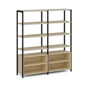 Inne meble biurowe - Podwójna ścianka półkowa HOME OFFICE z szfką półkową, czarna/brzoza - miniaturka - grafika 1