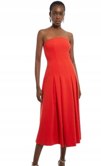 KAREN MILLEN CZERWONA SUKIENKA PROSTA MIDI BEZ RAMION 42 B1C