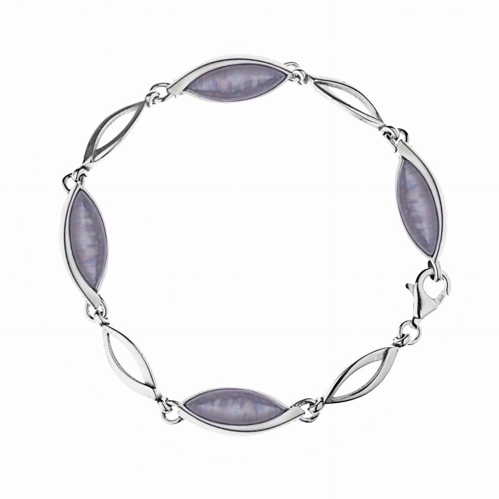 Srebrna bransoletka z szarymi perłowymi kamieniami - kocie oko pr. 925