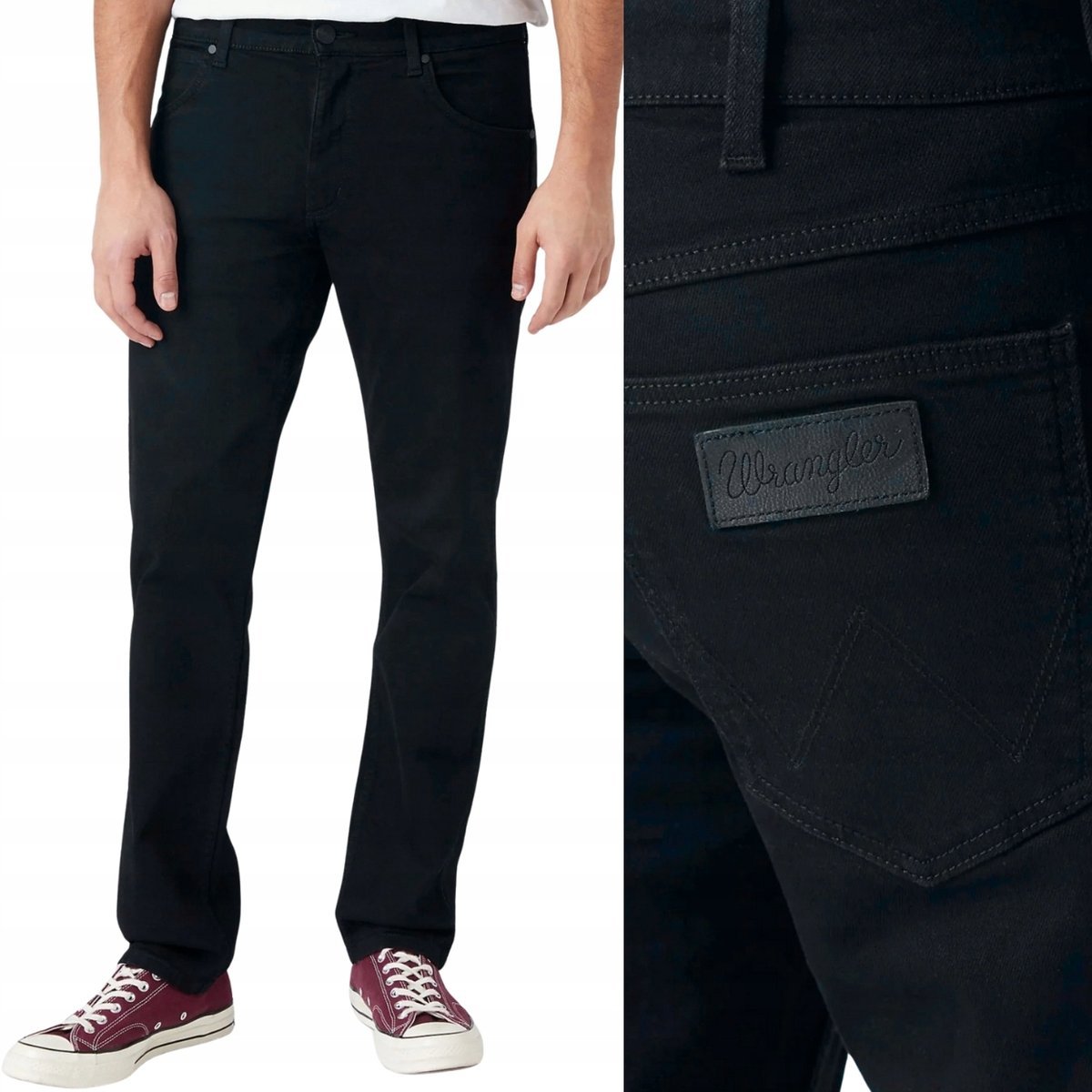 Wrangler GREENSBORO Black Rinse czarne proste spodnie jeansowe W40 L32