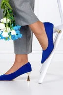 Czółenka - Chabrowe czółenka Casu na ozdobnym obcasie ze skórzaną wkładką D22WX3-C - miniaturka - grafika 1