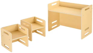 Stolik dziecięcy z 2 krzesełkami drewniany Montessori do nauki samodzielności - Stoliki dla dzieci - miniaturka - grafika 1