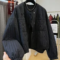 Kurtki damskie - TEMU Damski Europejski Nowy Styl 2025 Kurtka na Guziki – Elegancki Teksturowany Blazer z Okrągłym Kołnierzem, Pranie Maszynowe, Jednokolorowy Płaszcz - miniaturka - grafika 1