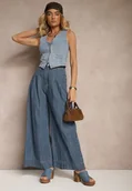 Spodnie damskie - Granatowe Szerokie Jeansy z Bawełny High Waist Cohna - miniaturka - grafika 1