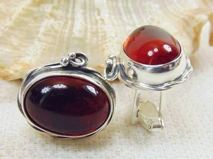 Spinki srebrne z bursztynem, handmade 814-109 - Spinki do mankietów i krawatów - miniaturka - grafika 1