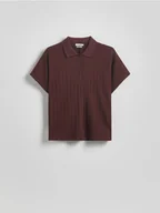 Koszulki i topy damskie - Reserved - T-shirt polo z dodatkiem lyocellu - brązowy - miniaturka - grafika 1
