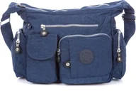 Torebki damskie - Bag Street Lekka torebka damska z kreszu, niebiesko-granatowa, 36x22x17 cm, z kieszeniami i paskiem na ramię - miniaturka - grafika 1