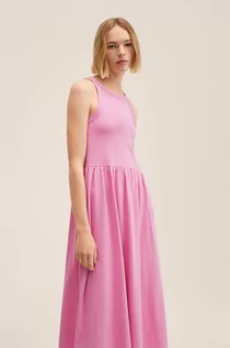 Sukienki - Mango sukienka bawełniana Sando kolor różowy midi prosta - grafika 1