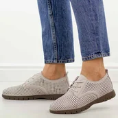 Półbuty damskie - Szare ażurowane skórzane półbuty damskie Sergio Leone sp005 - miniaturka - grafika 1