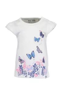 Koszulki dla dziewczynek - Koszulka dziewczęca biała w motylki - grafika 1