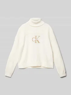 Sweter z wywijanym kołnierzem i wyhaftowanym logo - Swetry dla dziewczynek - miniaturka - grafika 1