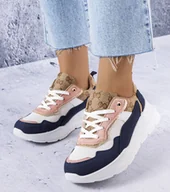 Botki damskie - Granatowe sneakersy ze złotym wstawkami Lebrun-40 - miniaturka - grafika 1