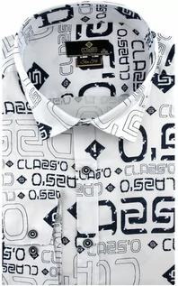 Koszule męskie - Classo Koszula Męska Codzienna Bawełniana Casual biała w napisy z długim rękawem w kroju SLIM FIT Classo C059 Koszula C059 - grafika 1