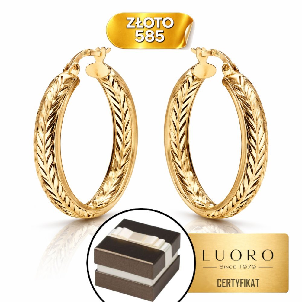KOLCZYKI ZŁOTE 585 14K KOŁA DIAMENTOWANE 24 MM SZTYFT ELEGANCKIE