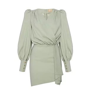 Swing Fashion Stefany elegancka sukienka damska, odświętna, na imprezę, letnia sukienka wieczorowa, sukienka koktajlowa, minisukienka z dekoltem w kopertę, długi rękaw, krótka, mięta, XS - Sukienki - miniaturka - grafika 1