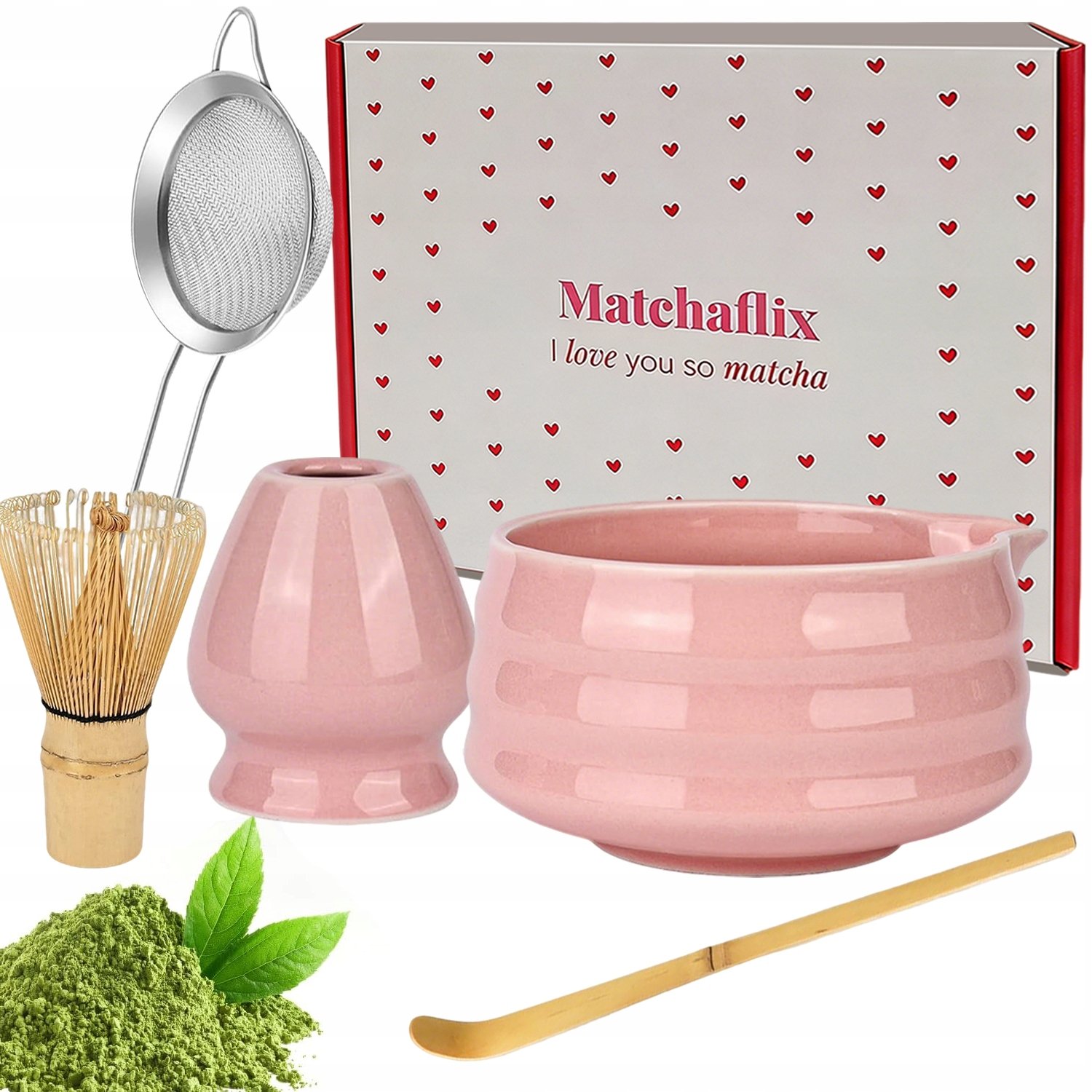 Zestaw Do Herbaty Matcha 5 Szt. Zestaw W Kolorze Różowy, Zestaw Do Herbaty