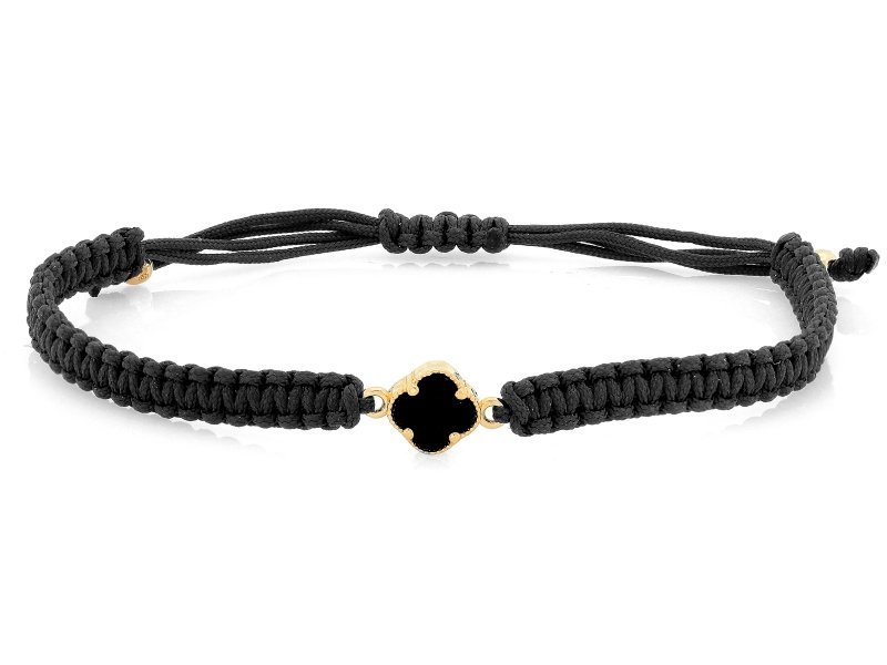 Złota bransoletka 585 14k onyks koniczyna czarny sznurek 0.67g elegancka