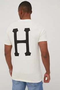 Koszulki męskie - Huf HUF t-shirt bawełniany kolor beżowy z nadrukiem - Huf - grafika 1