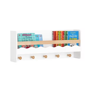 SoBuy KMB78-W Regał dla Dzieci Półka ścienna Gablota Regał Półka Loftowa Szafki 5 haczyków 73x15x30 cm - Półki do salonu - miniaturka - grafika 1