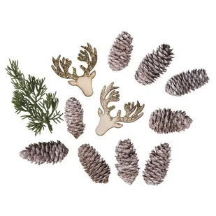 Ozdoby świąteczne - Szyszki i drewniane renifery - Szaro-zielone - Białe - Drewno - Dziecko - Mieszane - Ozdoby bożonarodzeniowe - miniaturka - grafika 1