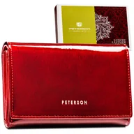 Portfele - Portfel damski skórzany PETERSON ochrona RFID lakierowany rozbudowany na karty i dokumenty elegancki czerwony - miniaturka - grafika 1