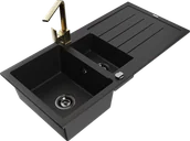 Zlewozmywaki z baterią - Mexen Andres zlewozmywak granitowy 1,5-komorowy z ociekaczem i baterią kuchenną Rita, czarny - 6515-77-670300-50-B - miniaturka - grafika 1