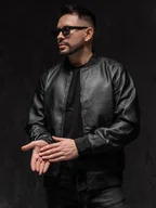 Kurtki męskie - Czarna skórzana kurtka bomberka męska Denley 3A66A1 - miniaturka - grafika 1