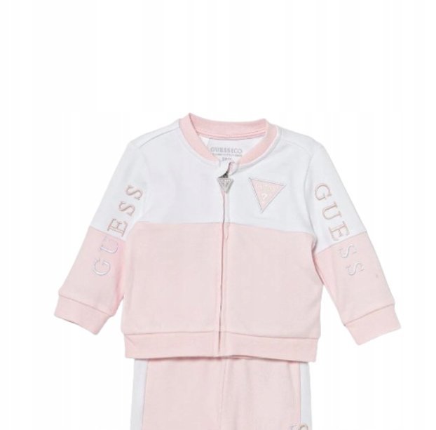 GUESS BLUZA DZIECIĘCA BAWEŁNIANA RÓŻOWO BIAŁA Z NADRUKIEM 55-62 1GNA