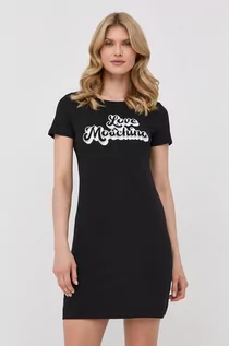 Sukienki - Love Moschino sukienka bawełniana kolor czarny mini prosta - grafika 1